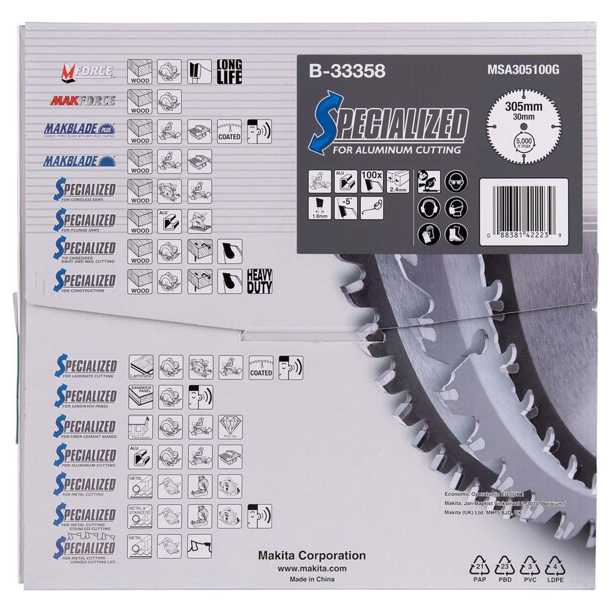 B-33358 - Spezialisiertes Hartmetall-Sägeblatt Makita B-33358 305x30mm 100T Aluminium - Bild 5