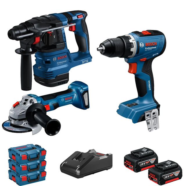 Set 3 Elettroutensili Bosch GSR + GBH + GWS 18V 5Ah