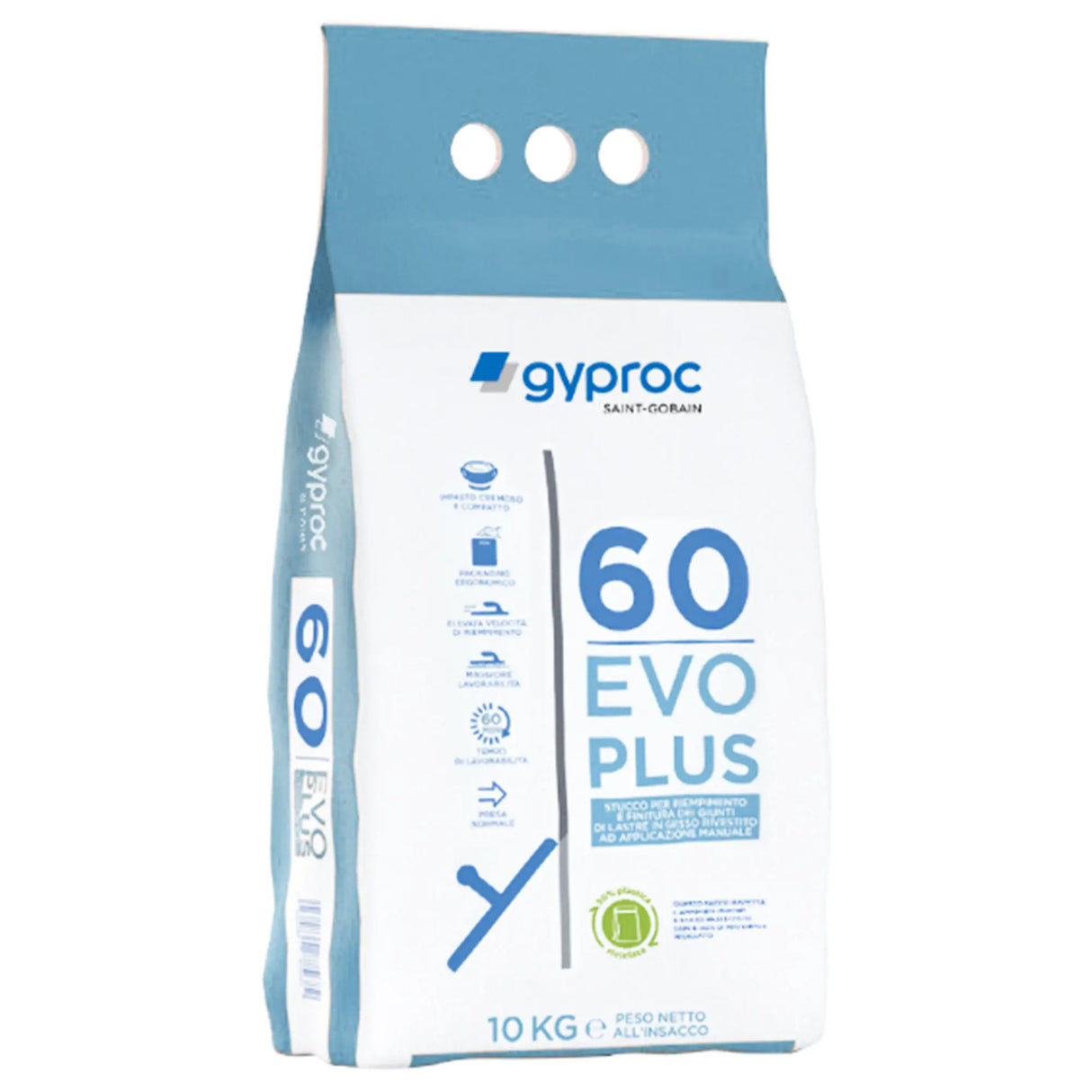 Stucco Gyproc EvoPlus 60 10kg stucco professionale per giunti cartongesso con finitura liscia.