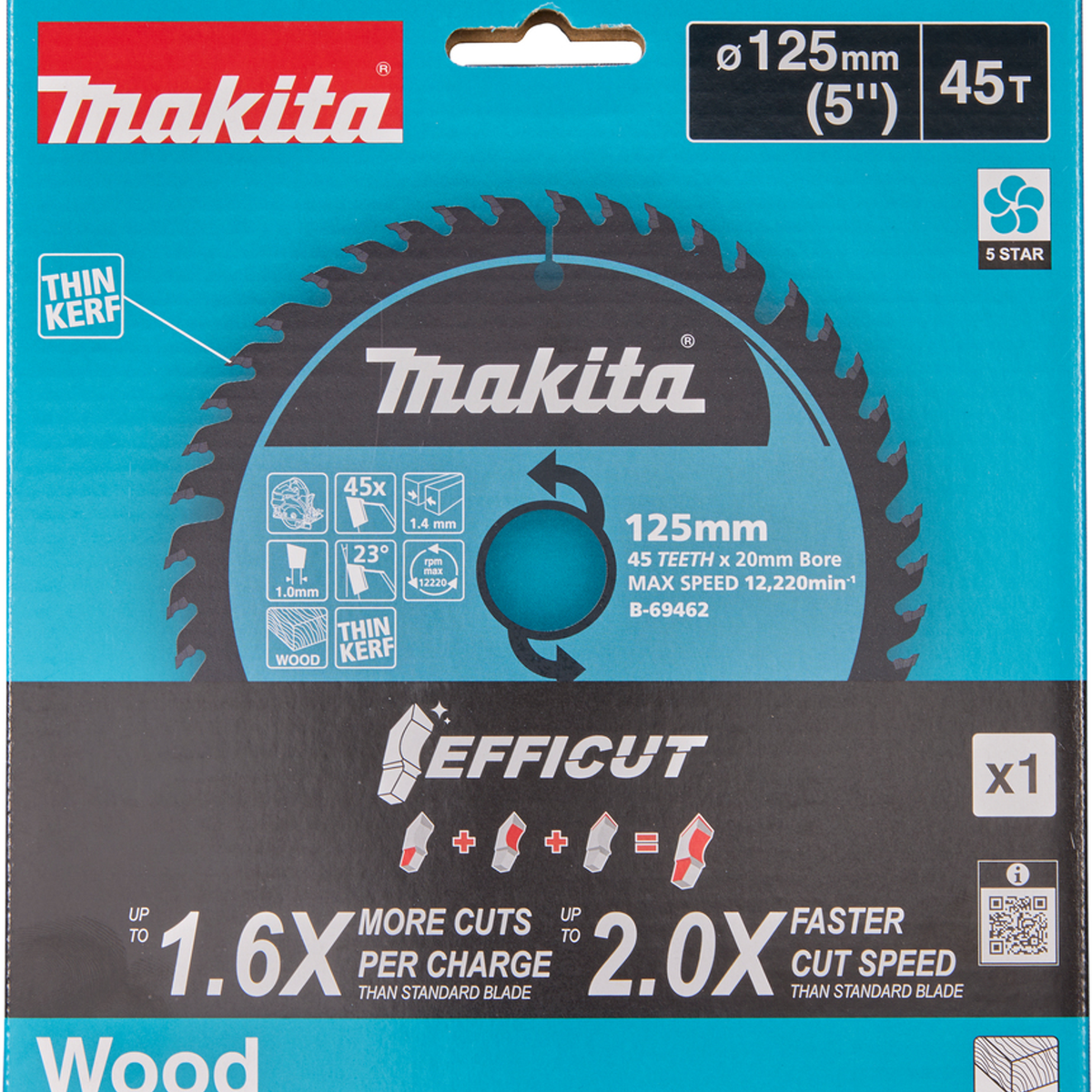 B-69462 - Lama Efficut T.C.T. Makita B-69462 125x20mm 45 Denti - Immagine 3