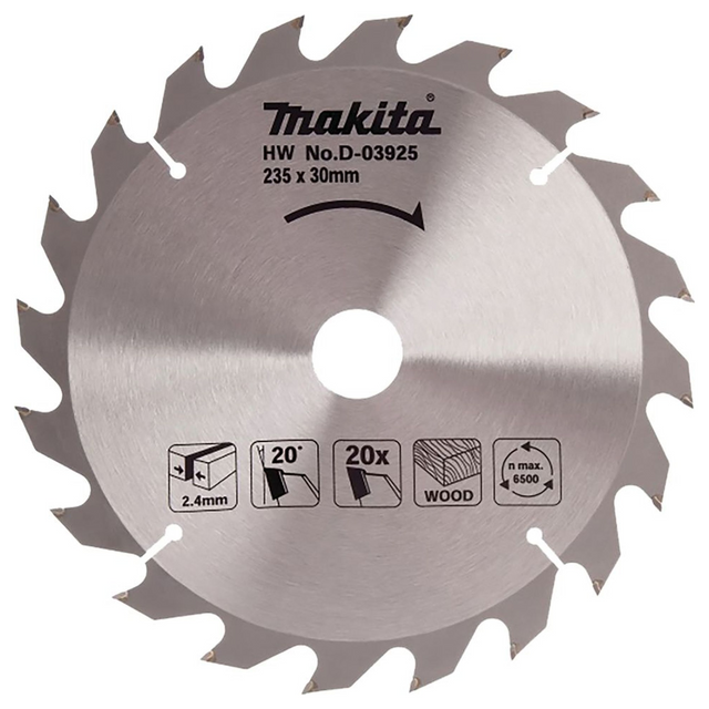 D-03925 - Standard-Hartmetall-Klinge Makita D-03925 235x30mm 20T - Bild 2